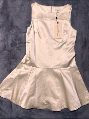 rag & bone Ivory Satin Peplum Dress — Sleeveless Scoop